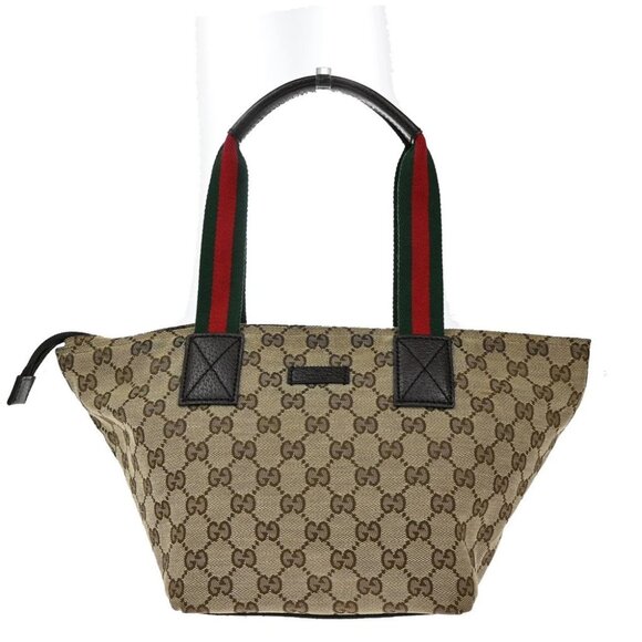 GUCCI Logo Sherry GG Pattern Hand Bag Canvas Leather Brown Italy - Picture 1 of 14